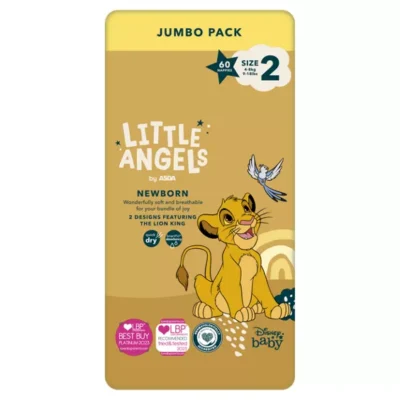 ASDA Little Angels Newborn Size 2 ( 4-8kg,9-18ibs),60 nappies