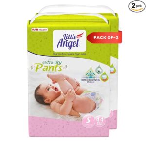 Little Angel Extra Dry Baby Pants Diaper, Small (S) Size, 60 pieces, Super Absorbent Core Up to 12 Hrs. Protection, Soft Elastic Waist Grip & Wetness Indicator, Upto 7kg