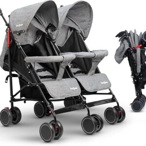 Baybee 2 in 1 Twin Baby Stroller, Lightweight Newborn Babies with Adjustable Canopy, Safety guardrail,Wheel Lock & Parental Handle | Baby Stroller for Toddlers 0 to 3 Years Boys Girls (Grey)