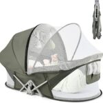 Portable Baby Bassinet Travel Baby Bed, Baby Cribs Travel Pod for Outdoors Baby Lounger Infant Travel Bed with Mosquito Net and Sunshade Canopy, Lightweight Washable Foldable