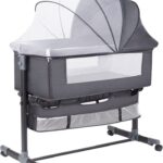 3 in 1 Baby Bassinet, Baby Bassinet with storage basket and wheels , 6 Adjustable Height Portable Crib for New born and Infant