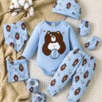 Shein Baby Boy 6pcs, Bear print Bodysuit & pants